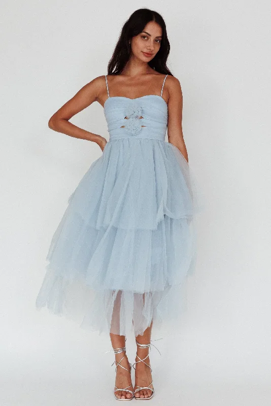 Modal Casual Dresses in Smooth Textures​ Seraphina Rose Bodice Tulle Midi Dress Baby Blue