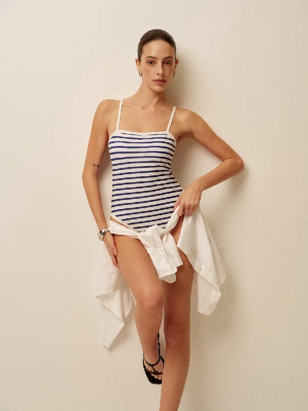 Fall - Style Casual Dresses with Earthy Tones​ Striped Spaghetti Strap One-Piece Swimsuit
