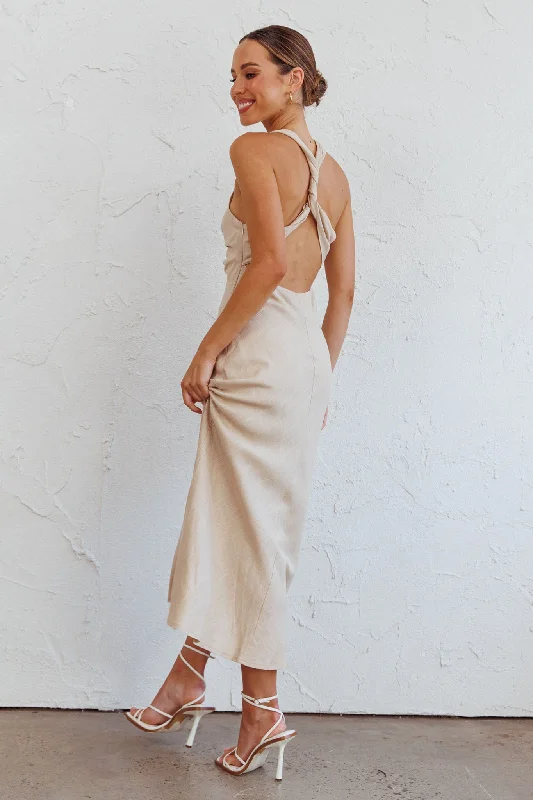A - Line Casual Dresses for a Flattering Silhouette​ Coastal Charm Twist Back Maxi Dress Oat