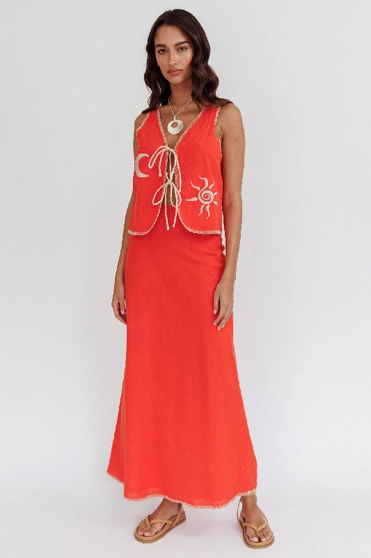 Hat - Friendly Casual Dresses for Outdoor Outfits​ Dose Of Sunshine Blanket Stitch Skirt Orange