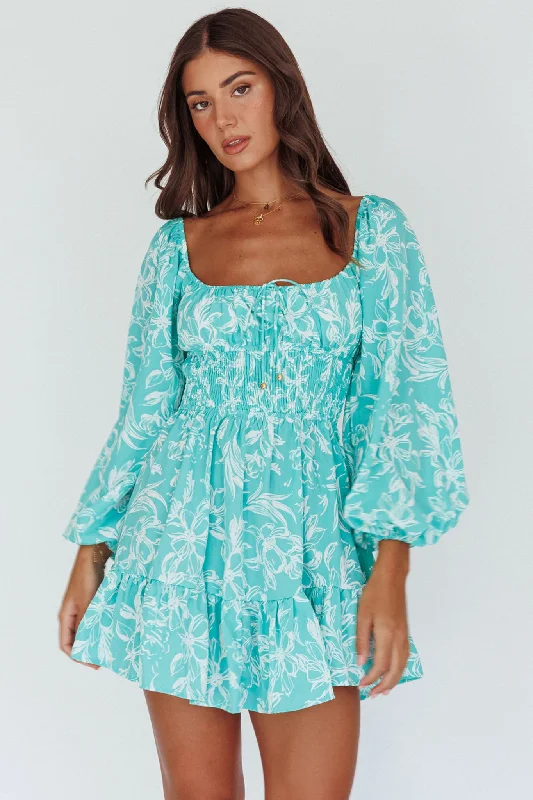 Lace - Trimmed Casual Dresses for a Delicate Touch​ Amilie Shirred Long Sleeve Dress Floral Green