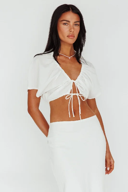 Non - Slip Casual Dresses with Adjustable Straps​ Coast To Coast Tied Crop Top White