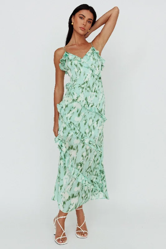 Modal Casual Dresses in Smooth Textures​ Silvana Frill Trim Midi Dress Print Green