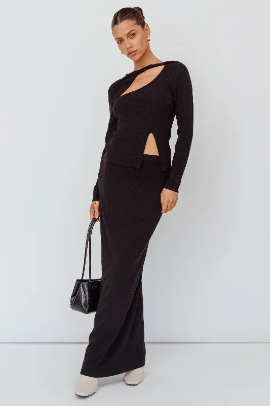 Bamboo - Fiber Casual Dresses for an Eco - Friendly Option​ Rossana Knit Maxi Skirt Black