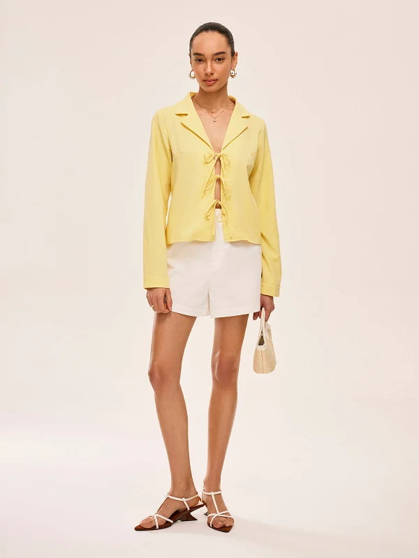 Leather - Look Casual Dresses for a Tough Style​ Collared Tie-Front Blouse