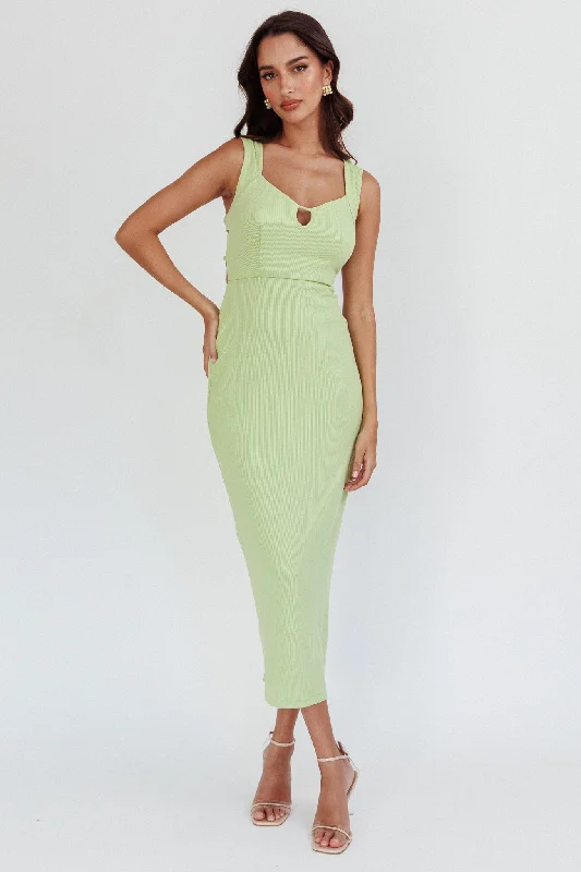 Summer - Appropriate Casual Dresses in Lightweight Materials​ Jennine Lace-Up Back Midi Dress Matcha