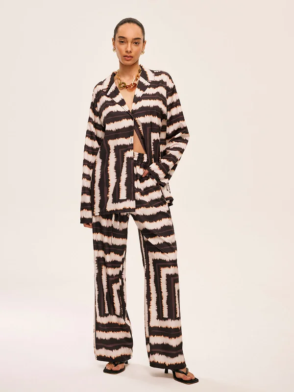 Leather - Look Casual Dresses for a Tough Style​ Geometric Color-Block Pants Set With Pockets