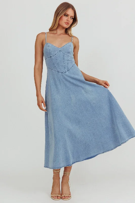 Recycled - Material Casual Dresses for Sustainability​ Comet A-Line Midi Dress Light Denim