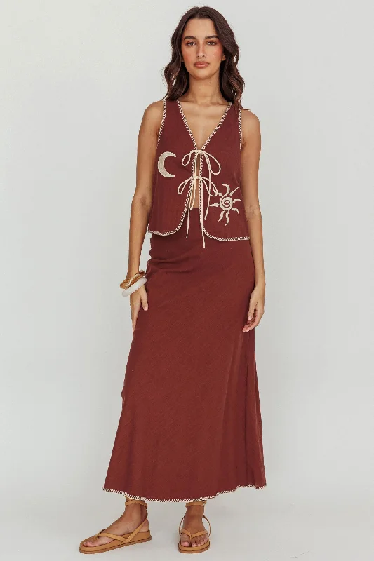 Beaded Casual Dresses for a Decorative Touch​ Dose Of Sunshine Blanket Stitch Skirt Chocolate