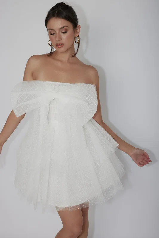 Sequined Casual Dresses for Special Occasions​ Deana Bow Bust Strapless Mini Dress Spotty White