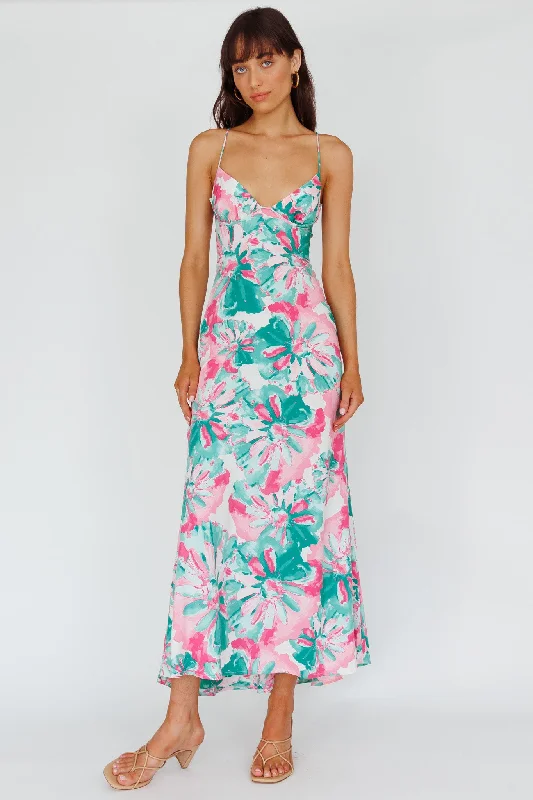 Washable Casual Dresses for Convenient Cleaning​ Alora Tie-Up Back Maxi Dress Flower Green