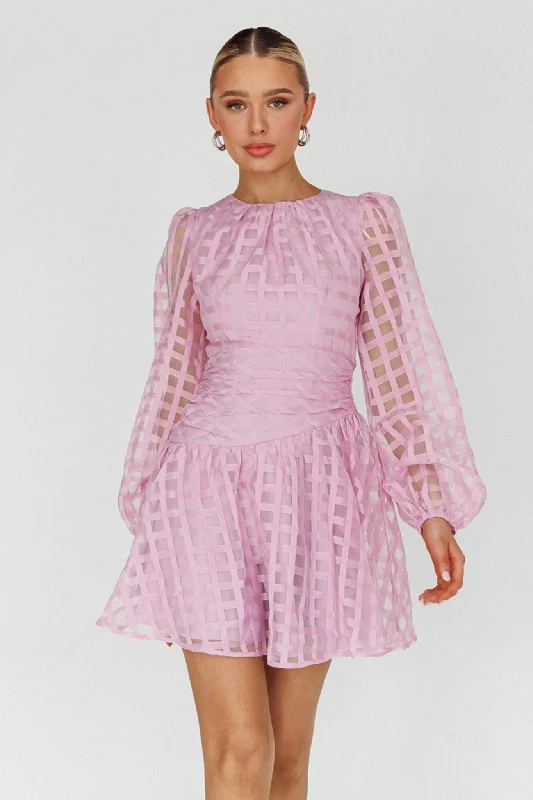 Party Casual Dresses for a Night Out​ Tatiana Long Sleeve Plaid Mini Dress Lilac