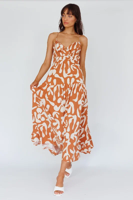 Rayon Casual Dresses for a Soft Feel​ Tiffi Cami Strap Midi Dress Floral Brown