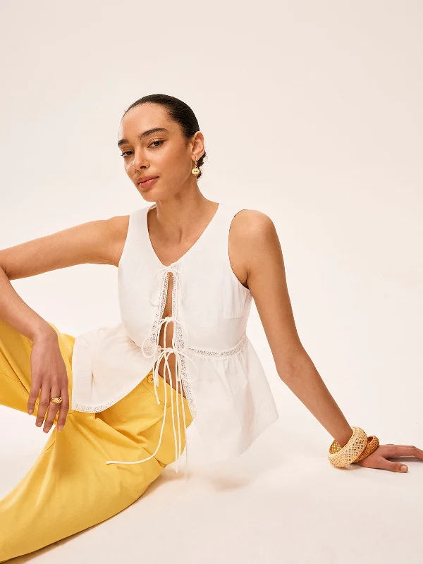 Winter - Warm Casual Dresses with Lined Fabrics​ Cotton Lace-Up Detail Semi-Sheer Top
