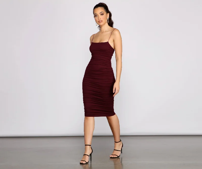 Short - Sleeve Casual Dresses with Printed Graphics​ Heart Of Glam Ruched Midi Dress