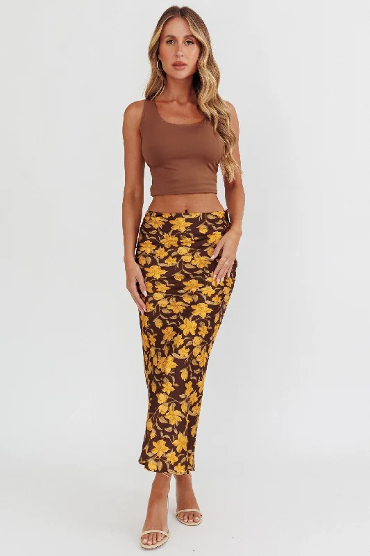 Quick - Dry Casual Dresses for Travel and Outdoor Use​ Wild Wanderings Midi Skirt Floral Brown