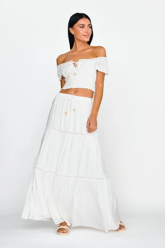 Child - Sized Casual Dresses with Cute Designs​ Canyon Cove Crochet Trim Maxi Skirt White