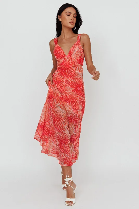 Denim Casual Dresses for a Casual and Durable Option​ Willa Tie Back Midi Dress Print Peach