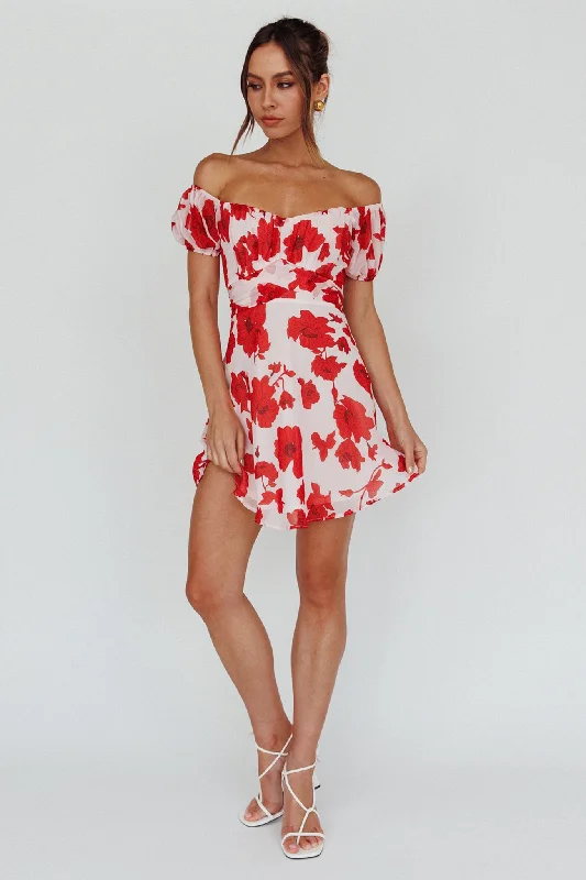 Drawstring - Waist Casual Dresses for Adjustable Tightness​ Linka Puff Sleeve Waist Tie Dress Floral Red