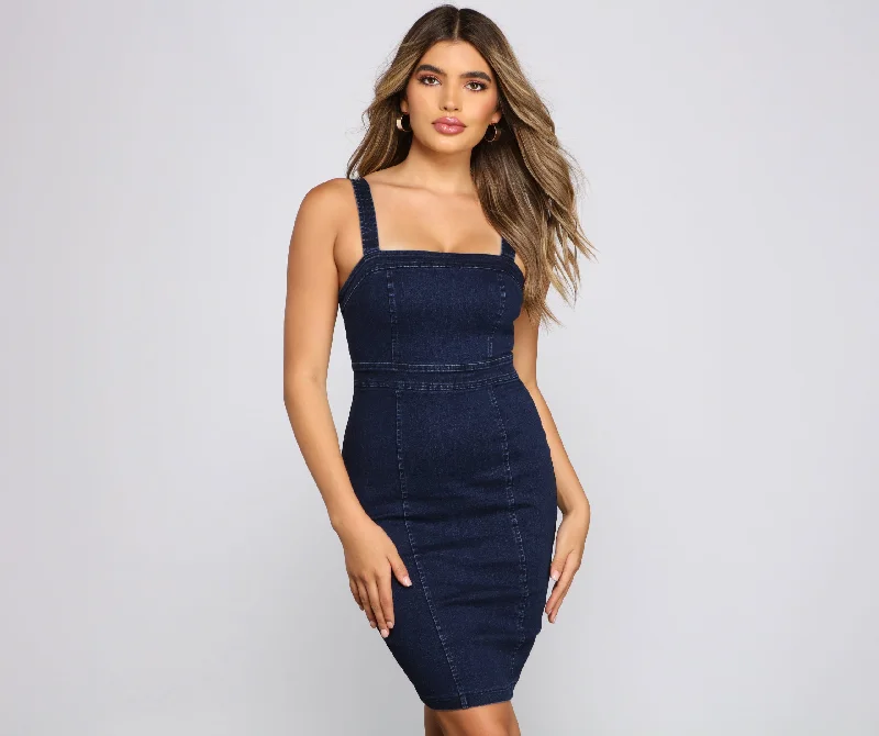 Winter - Warm Casual Dresses with Lined Fabrics​ Girl Next Door Denim Mini Dress