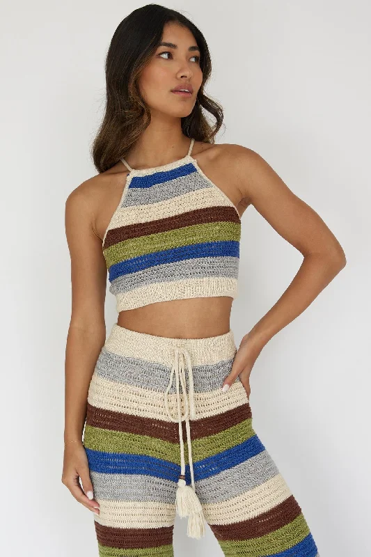 Custom - Made Casual Dresses for a Personalized Fit Dream Believer Crochet Tied Top Stripe Blue Multi