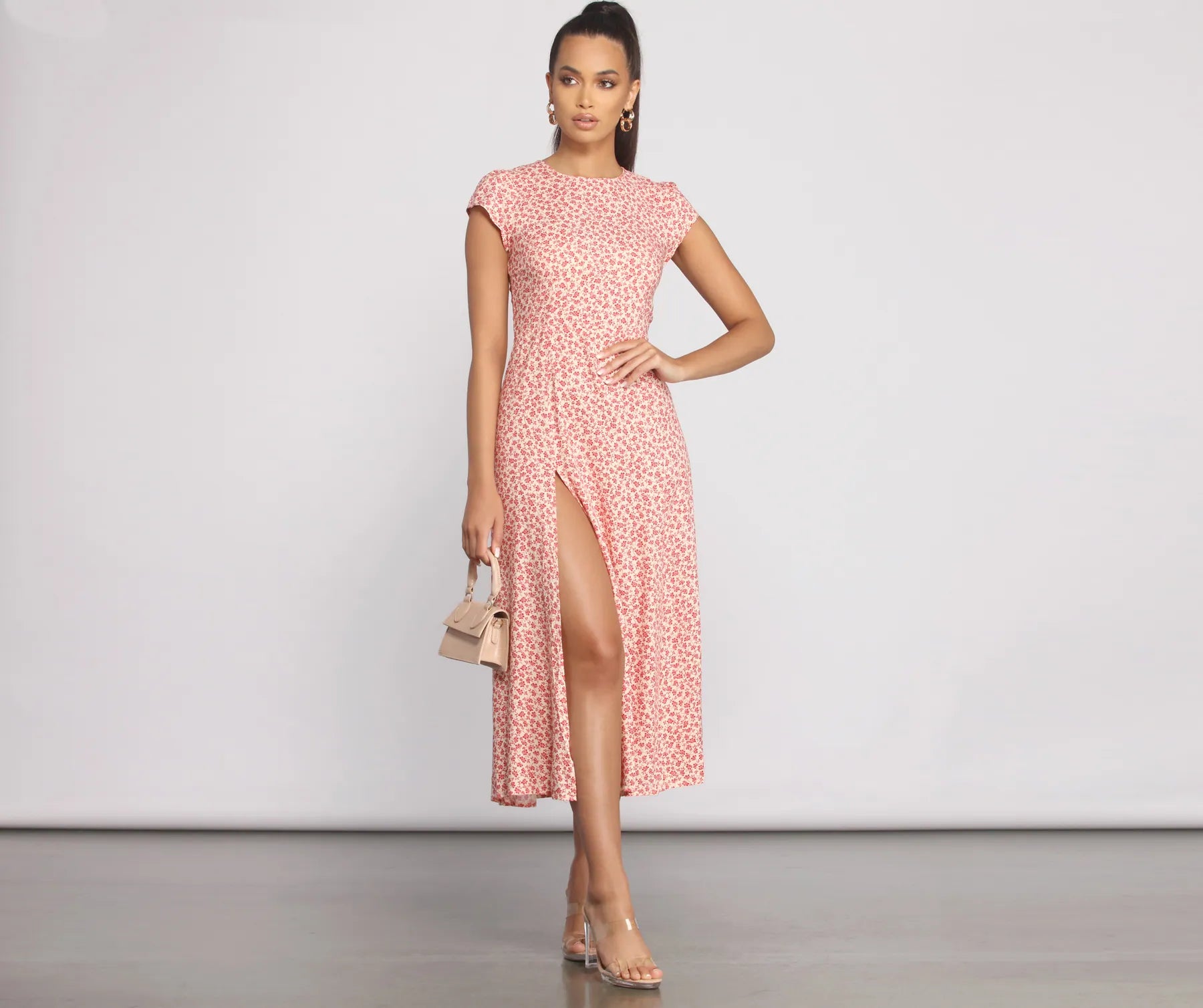 Neon - Colored Casual Dresses for a Trendy Look​ Open Back High Slit Floral Dress