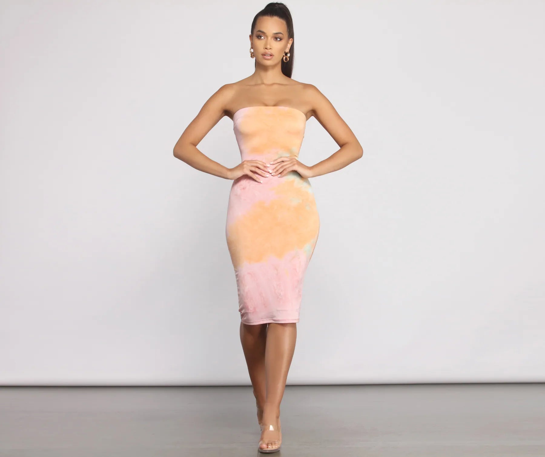 Hat - Friendly Casual Dresses for Outdoor Outfits​ Strapless Tube Tie Dye Midi Dress