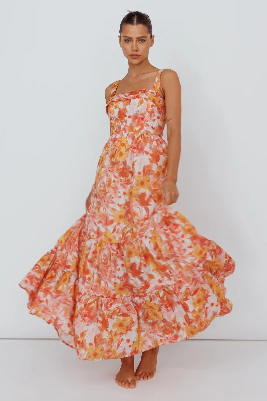 Boho Style Casual Dresses with Fringe Details​ Lisseth Foldover Neckline Midi Dress Floral Red