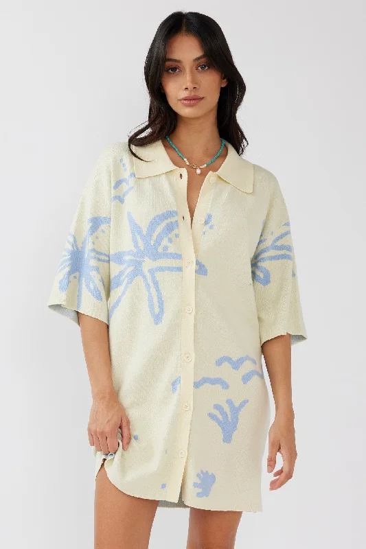 Denim Casual Dresses for a Casual and Durable Option​ Nalani Button Up Knit Dress Lemon/Baby Blue