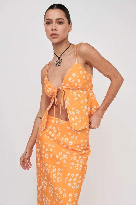 Midi Casual Dresses in Trendy Patterns​ Heart & Soul Tie Front Top Floral Orange