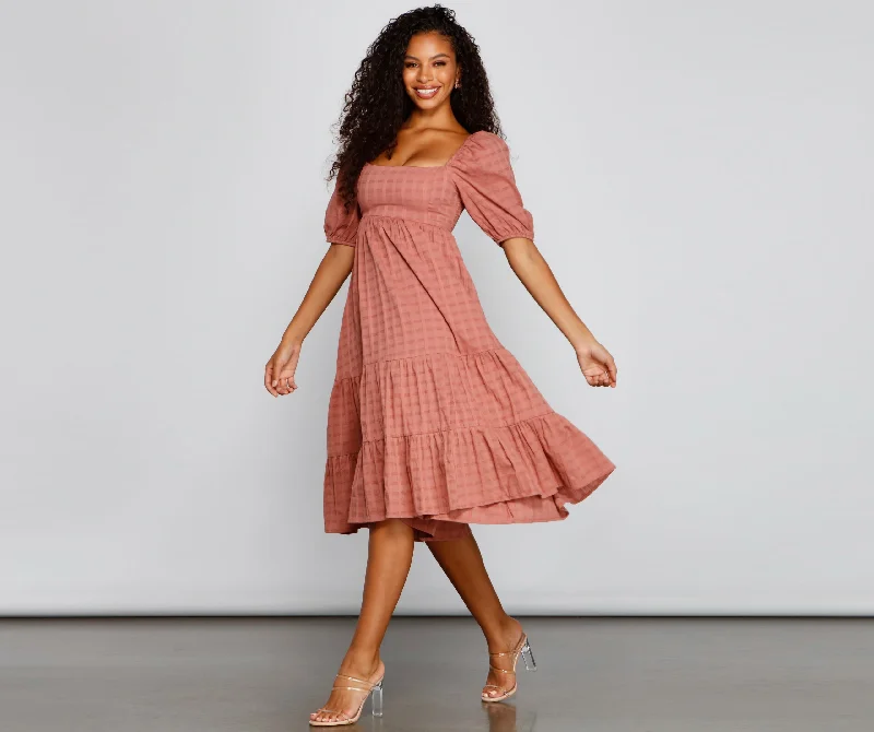 Off - Shoulder Casual Dresses for a Feminine Touch​ Sweet Beauty A-Line Midi Dress