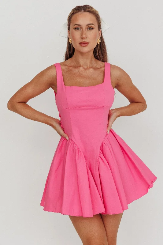 Machine - Washable Casual Dresses for Hassle - Free Care​ Verdant Square Neck Flared Mini Dress Fuchsia