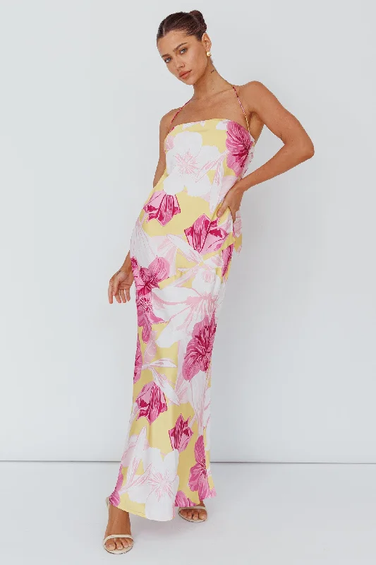 Jewelry - Complementary Casual Dresses for a Complete Look​ Jacquelynne Halter Cowl Back Maxi Dress Pink