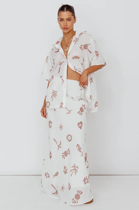 Striped Casual Dresses in Cotton Blend​ Light Aura Maxi Skirt Print White Tan