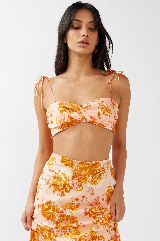 Jewelry - Complementary Casual Dresses for a Complete Look​ Gabbi Tied Shoulder Crop Top Floral Orange