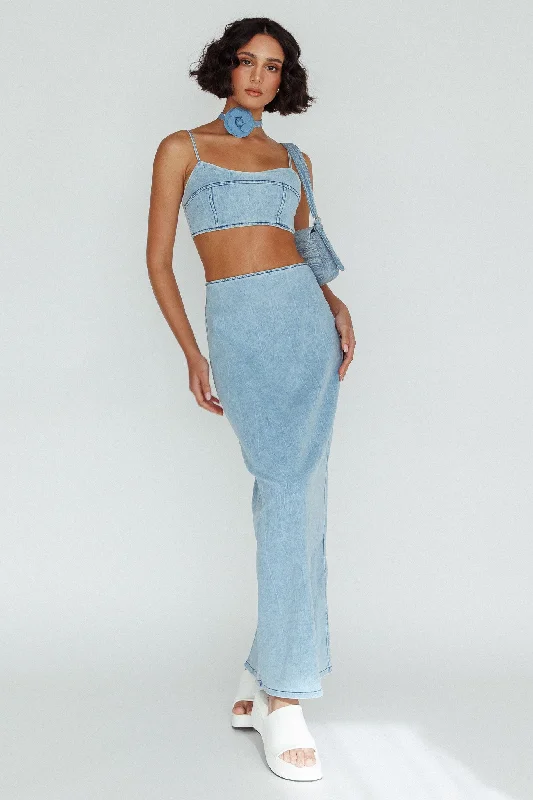 Garden Party Casual Dresses with Floral Motifs​ The Moment Maxi Skirt Denim