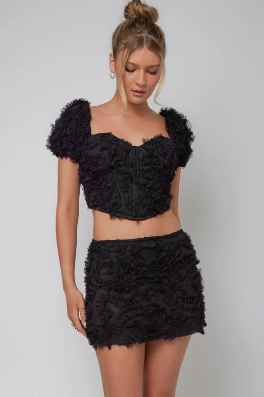 Faux Fur - Lined Casual Dresses for Winter Warmth​ Cielito Embellished Crop Top Black