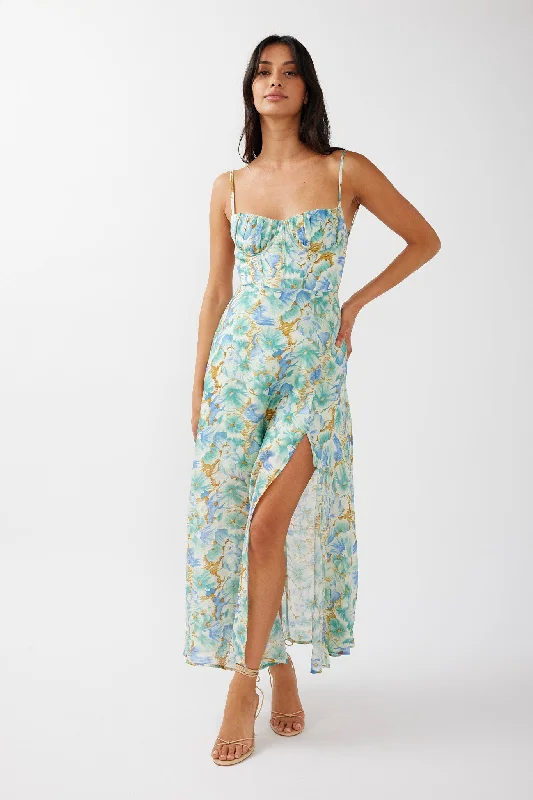 Fair Isle - Patterned Casual Dresses for a Festive Look​ Echoes Tied Back A-Line Midi Dress Floral Green