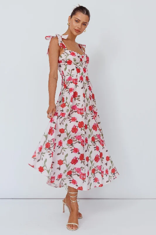 Embroidered Casual Dresses with Intricate Designs​ Sweet Pea Tied Bust Midi Dress Flower Pink