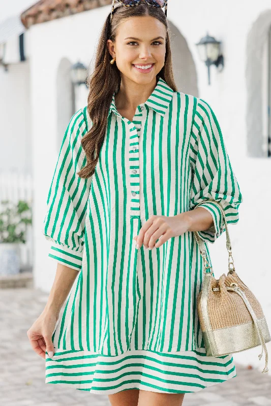 Upcycled Casual Dresses for an Eco - Conscious Choice​ The Carefree Kelly Green Striped Dress