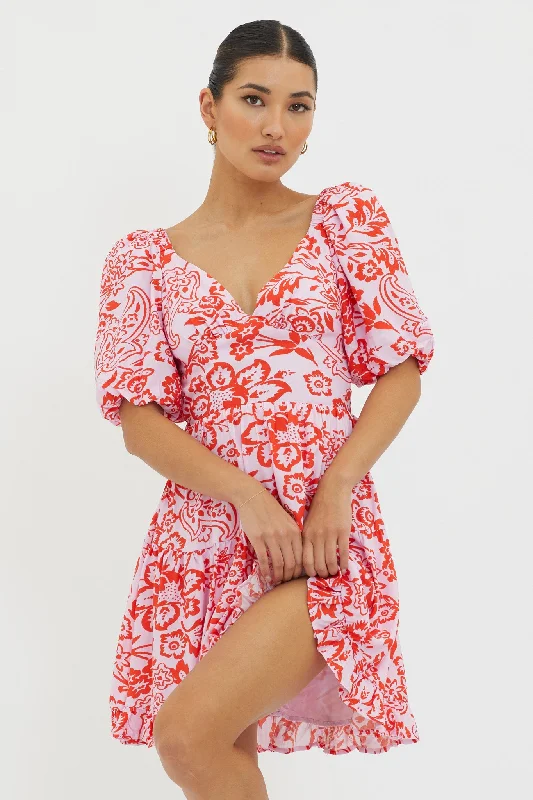 Petite - Sized Casual Dresses for Smaller Frames​ Madrid Summer Tied Back Mini Dress Print Lilac