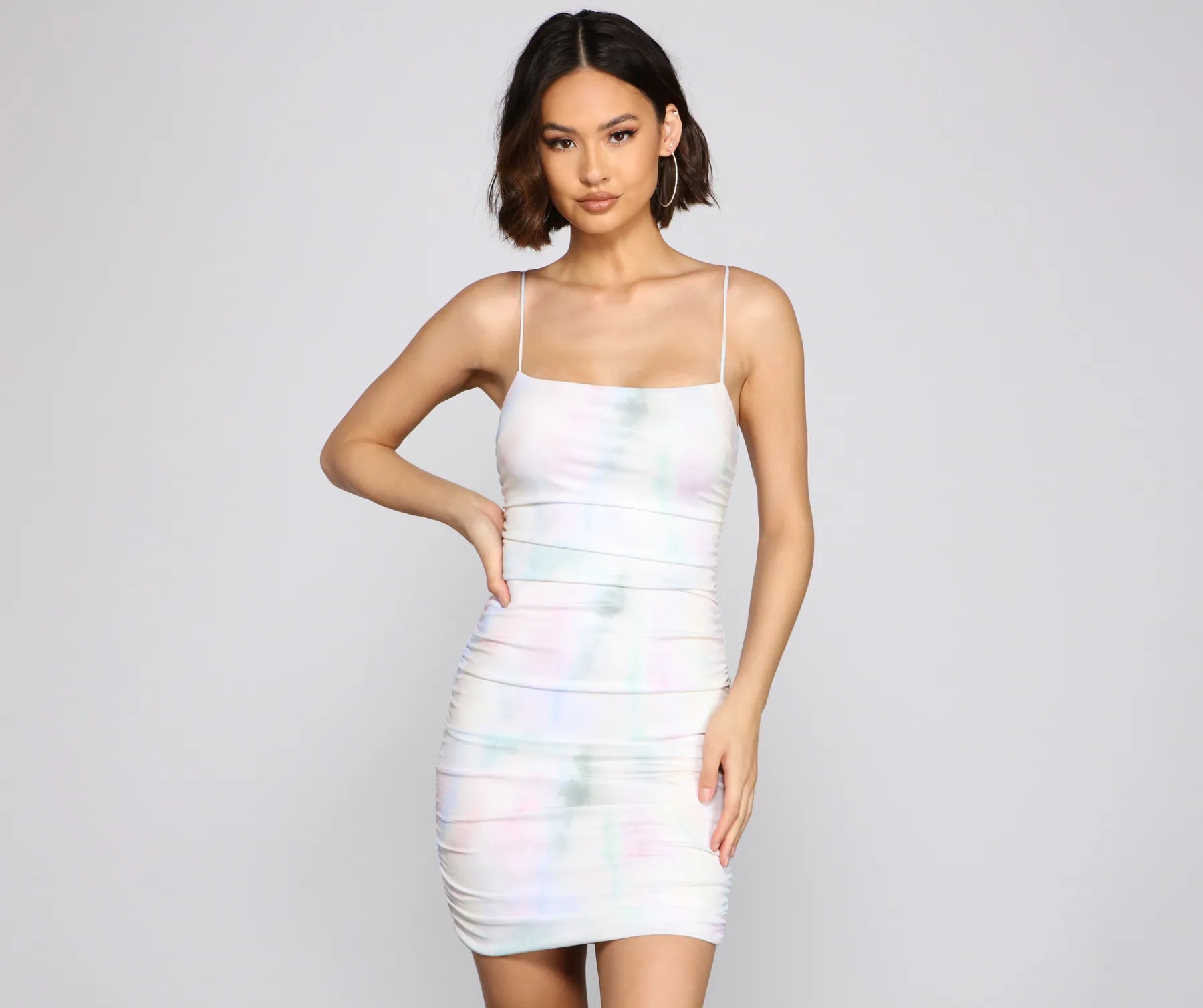 Striped Casual Dresses in Cotton Blend​ Retro Glam Tie Dye Ruched Mini Dress