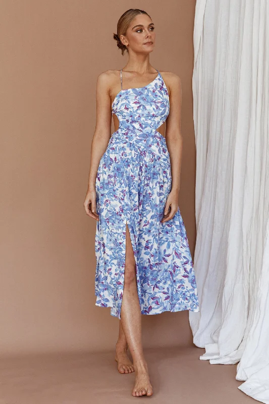 Upcycled Casual Dresses for an Eco - Conscious Choice​ Destination Open Back Midi Dress Floral Blue