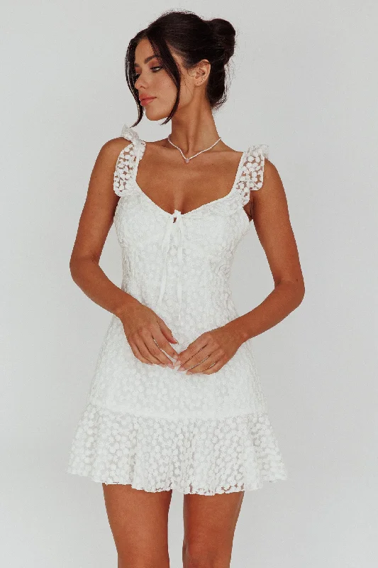 Maternity Casual Dresses for Pregnant Women​ Shenay Ruffle Strap Embroidered Mini Dress White