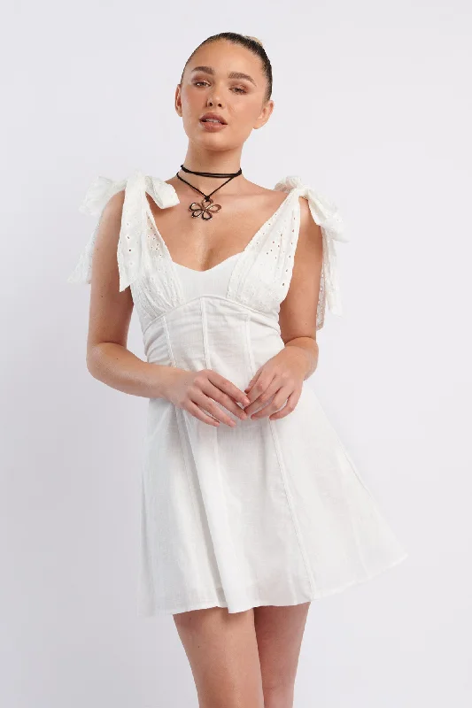 Lace - Trimmed Casual Dresses for a Delicate Touch​ Kellie Bow Shoulder Mini Dress White