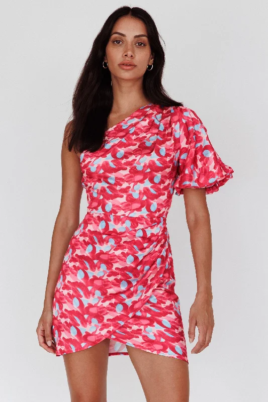 Hypoallergenic Casual Dresses for Sensitive Skin Krishna One-Shoulder Puff Sleeve Mini Dress Pink Hypoallergenic Casual Dresses for Sensitive Skin Krishna One-Shoulder Puff Sleeve Mini Dress Pink