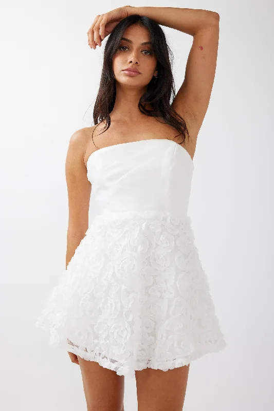 Striped Casual Dresses in Cotton Blend​ Annalyn Strapless Embellished Mini Dress White