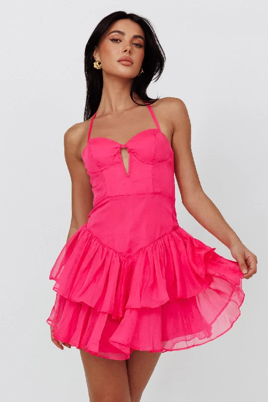 Fall - Style Casual Dresses with Earthy Tones​ Tuscan Summer Flounce Mini Dress Hot Pink