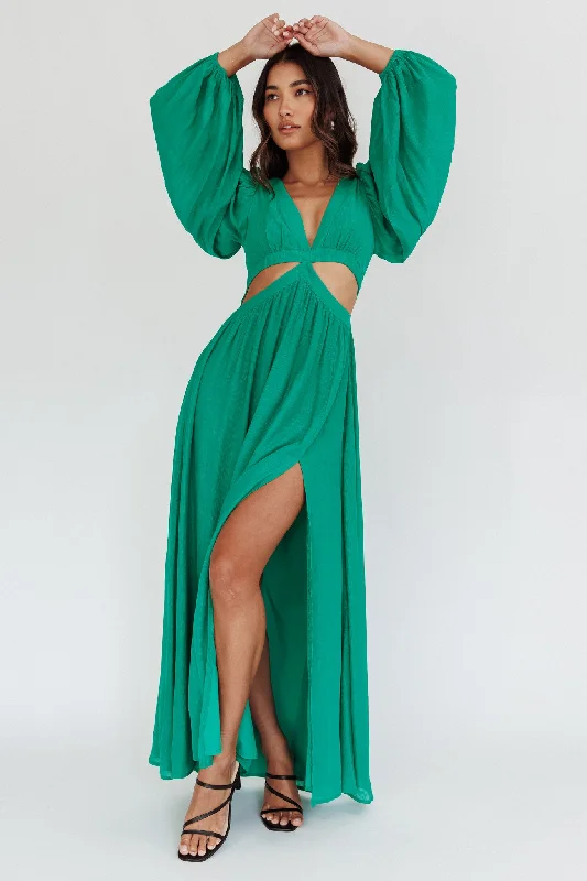 Argyle - Printed Casual Dresses in Pastel Hues Jessalynn Cut-Out Long Sleeve Maxi Dress Green Argyle - Printed Casual Dresses in Pastel Hues Jessalynn Cut-Out Long Sleeve Maxi Dress Green