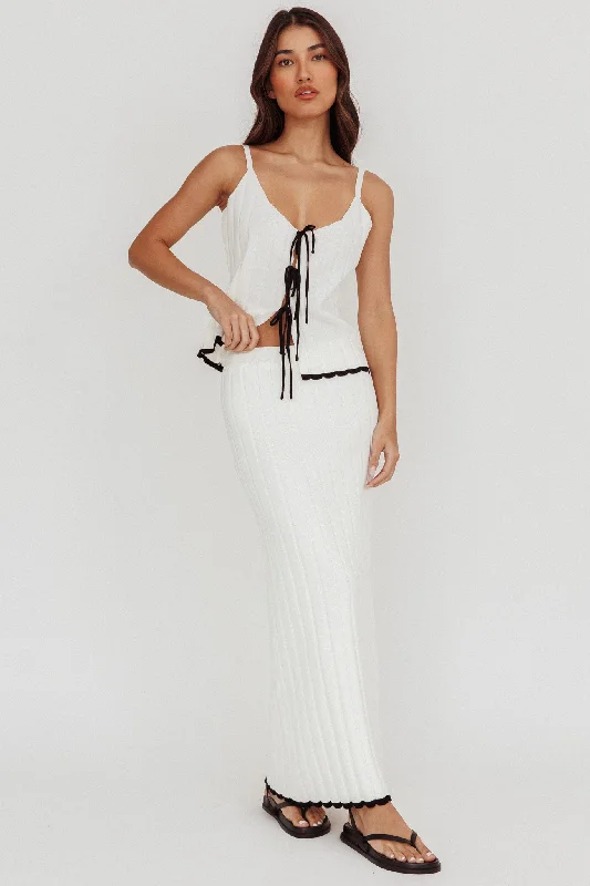 Jewelry - Complementary Casual Dresses for a Complete Look​ Liloh Contrast Trim Ribbed Maxi Skirt White